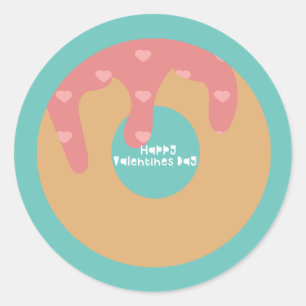 Sticker Rond Joyeux Valentines Jour Confetti Coeur givrée Donut