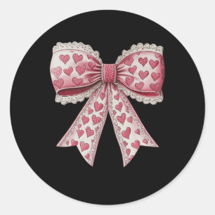 Sticker Rond Joyeux Valentines Jour Coquette Dentelle Bow Coeur