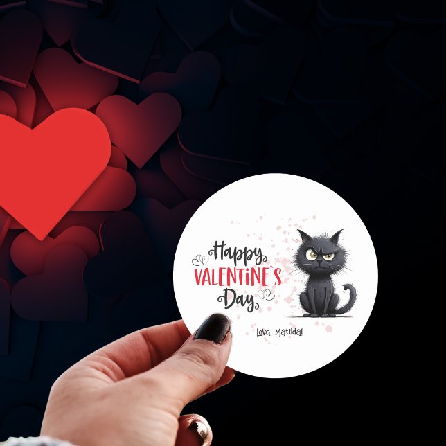 Sticker Rond Joyeux Valentines Jour drôle Pun Noir Chat (Créateur téléchargé)