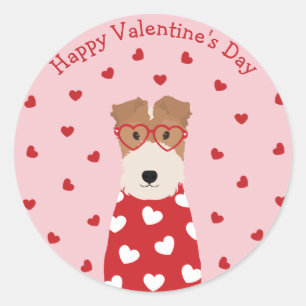 Sticker Rond Joyeux Valentines Jour Fil Fox Terrier Chien