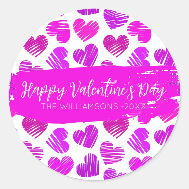 Sticker Rond Joyeux Valentines Jour Moderne violet rose Nom du  (Devant)
