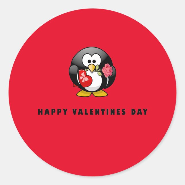Sticker Rond Joyeux Valentines Jour Pingouin Bird (Devant)