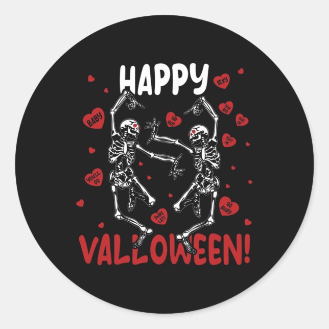 Sticker Rond Joyeux Valloween Dansant Drôle Skeleton Goth Valen (Devant)