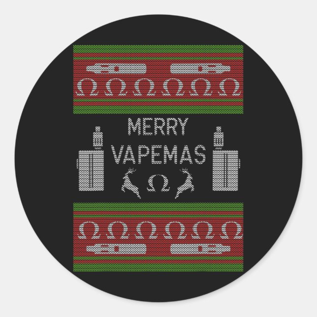Sticker Rond Joyeux Vapemas - Vapeur Vaping laide de Noël (Devant)