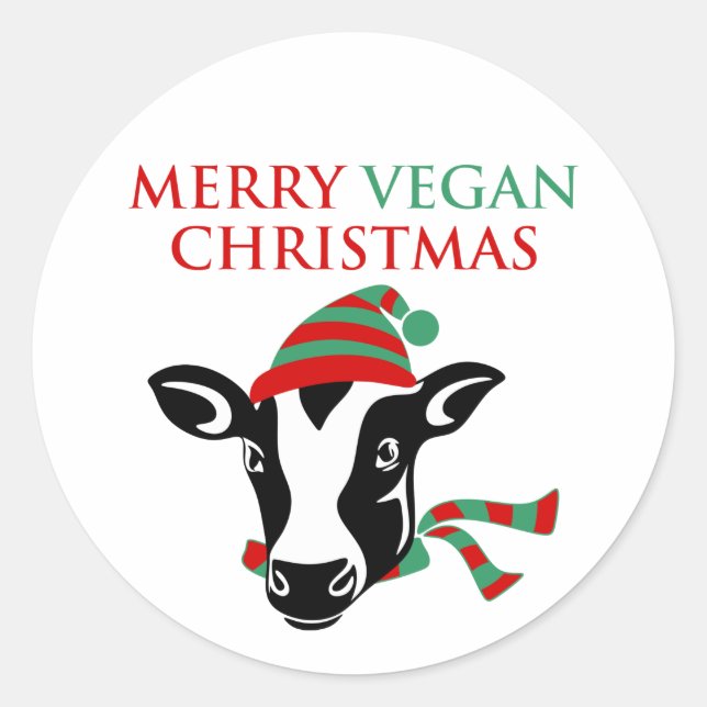 Sticker Rond Joyeux Végétal Noël, Vache, (Devant)