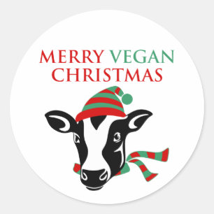 Sticker Rond Joyeux Végétal Noël, Vache,