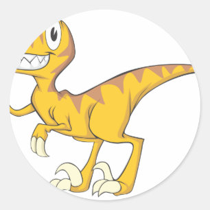 Sticker Rond Joyeux Velociraptor Dinosaur
