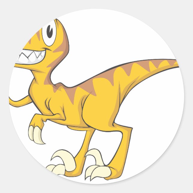 Sticker Rond Joyeux Velociraptor Dinosaur (Devant)