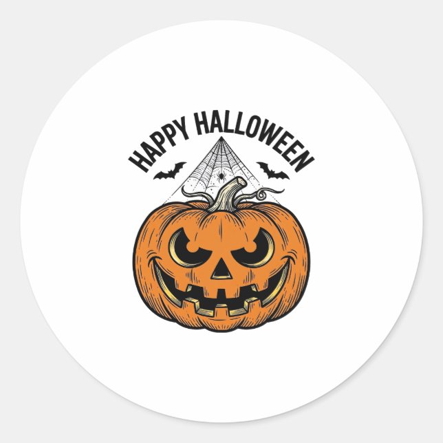 Sticker Rond Joyeux visage de citrouille d'Halloween Création v (Devant)