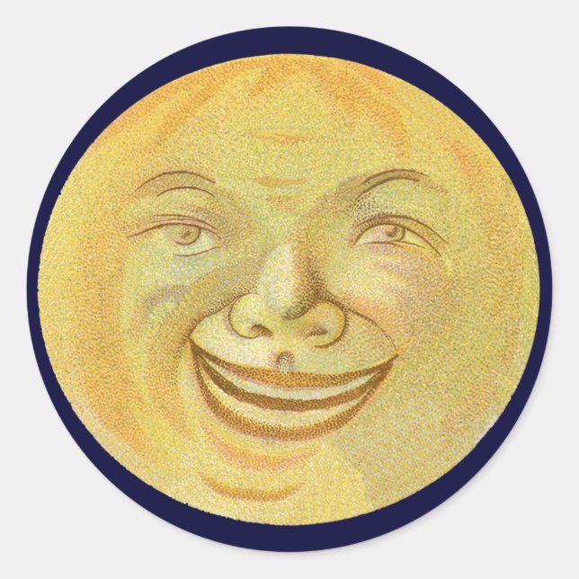 Sticker Rond Joyeux visage de lune souriante (Devant)