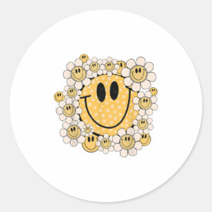 Sticker Rond Joyeux Visage Fleur Faisy Preppy Sourire esthétiqu