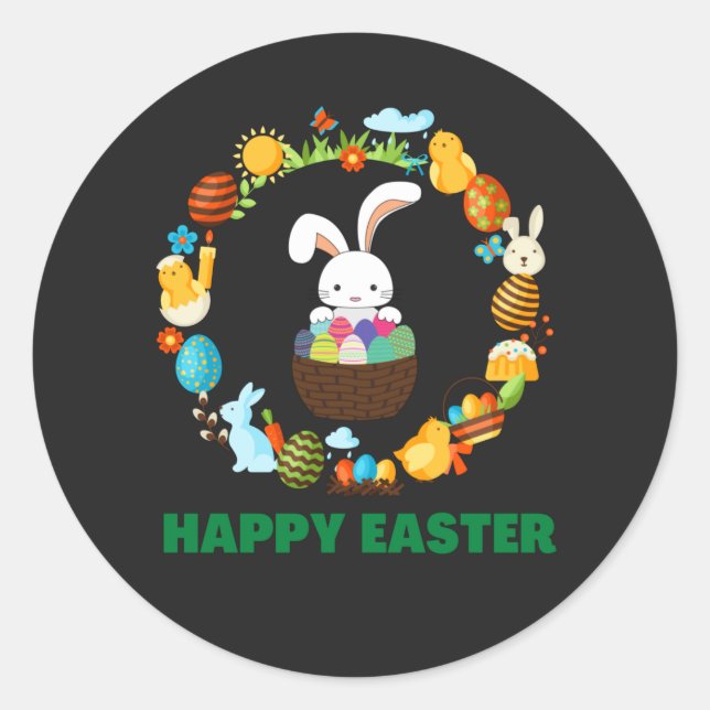 Sticker Rond Joyeux voeux de vacances de Pâques Rabbit (Devant)