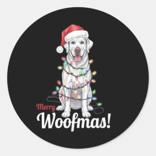 Sticker Rond Joyeux Woofmas Argent Labrador Chien Décor clair C
