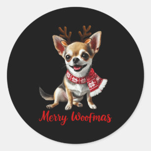 Sticker Rond Joyeux Woofmas Chihuahua Chien Mème En Cerf Antenn