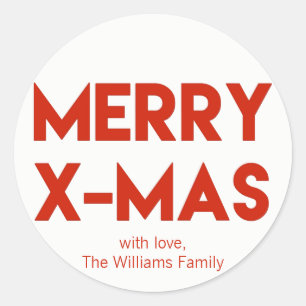 Sticker Rond Joyeux X-Mas, Typographie Rouge moderne Noël