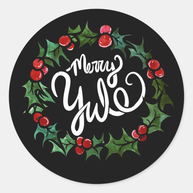 Sticker Rond Joyeux Yule Pagan Vacances Wiccan Bienheureux Yule (Devant)