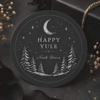 Sticker Rond Joyeux Yule Solstice d'Hiver Céleste