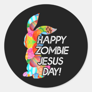 Sticker Rond Joyeux Zombie Jour Jésus Lapin de Pâques pour