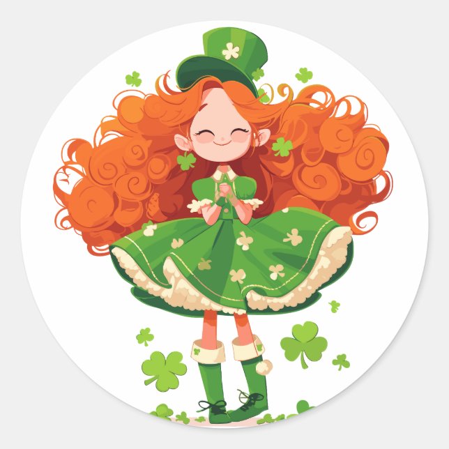 Sticker Rond Joyful Dancing Girl with Clovers (Devant)