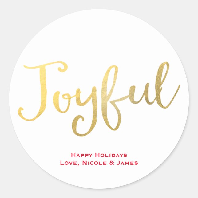 Sticker Rond JOYFUL Faux Gold Foil Look Holiday Favoriser (Devant)