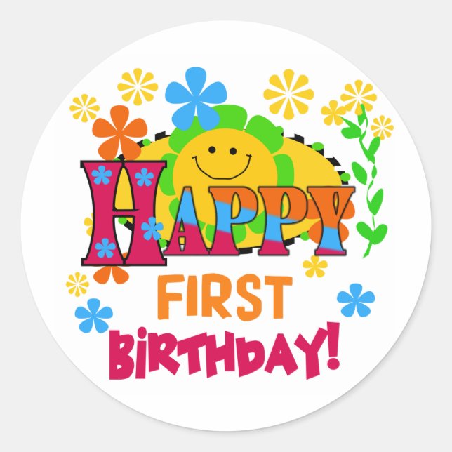 Sticker Rond Joyful First Birthday T-shirts et cadeaux (Devant)
