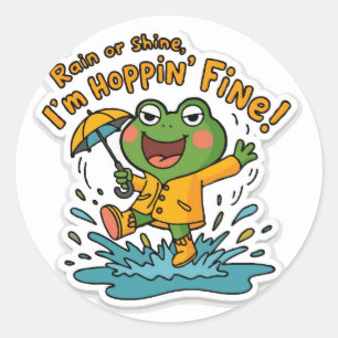 Sticker Rond Joyful mignonne et drôle de grenouille Puddle-Jump