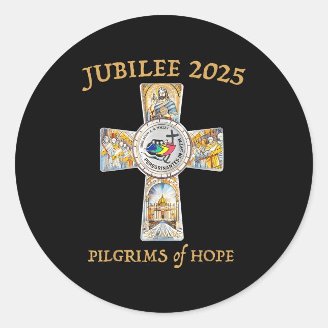 Sticker Rond Jubilee 2025 Catholic Christian Lgrims Cross Jesus (Devant)