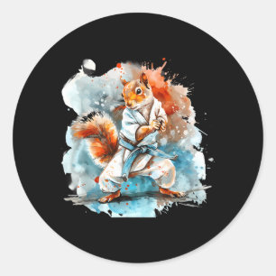 Sticker Rond Judo Écureuil Aquarelle Taekwondo Karaté MMA