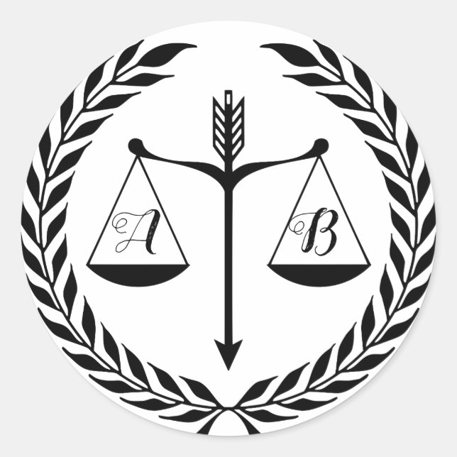Sticker Rond Juge d'avocat de monogramme modifiable (Devant)