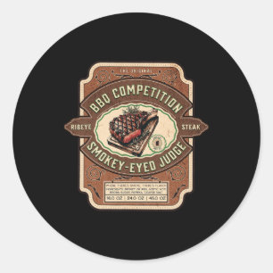 Sticker Rond Juge de concours de BBQ drôle côte de boeuf Rbecue