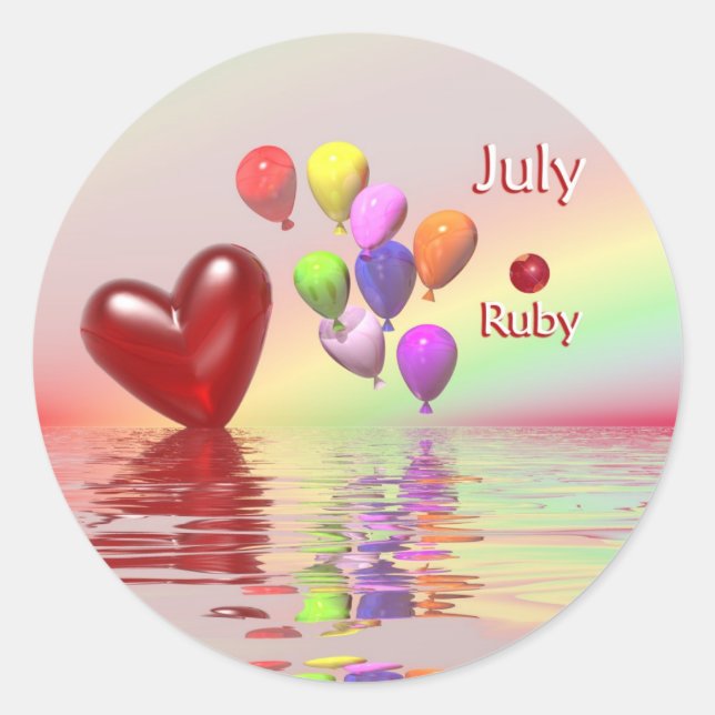Sticker Rond Juillet Anniversaire Ruby Heart (Devant)