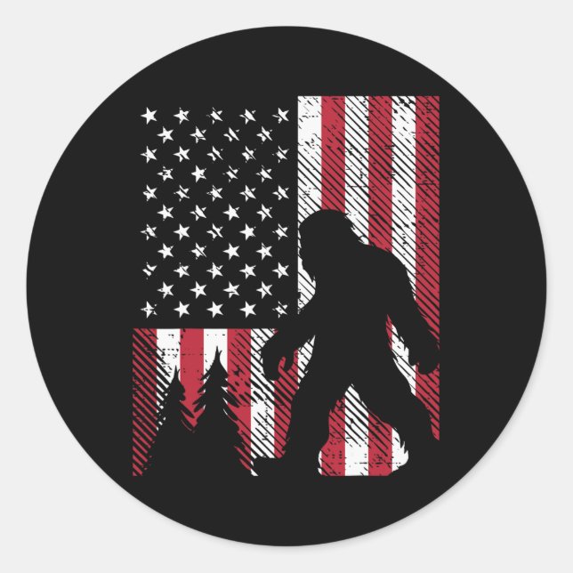 Sticker Rond Juillet Bigfoot Sasquatatch Us Drapeau Patriotique (Devant)