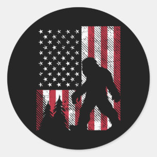 Sticker Rond Juillet Bigfoot Sasquatatch Us Drapeau Patriotique