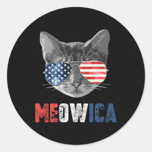 Sticker Rond Juillet Chemise Meowica Chat Drapeau Américain