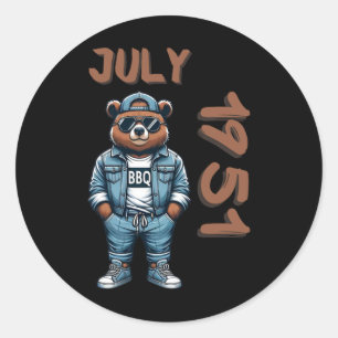 Sticker Rond Juillet King Grill Master Bear Barbecue Lover Papa