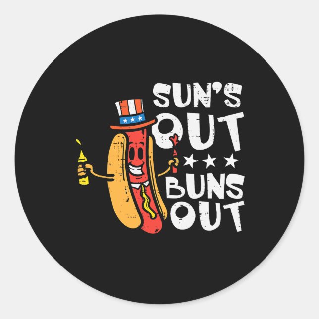Sticker Rond Juillet Suns Out Buns Hotdog Hommes Patriotiques F (Devant)