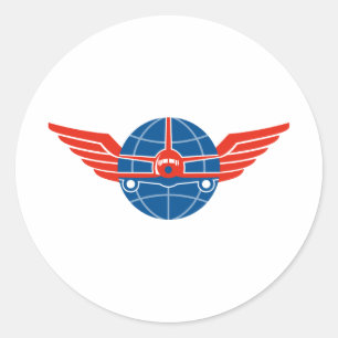 Sticker Rond Jumbo Jet Plan Front Wings Globe