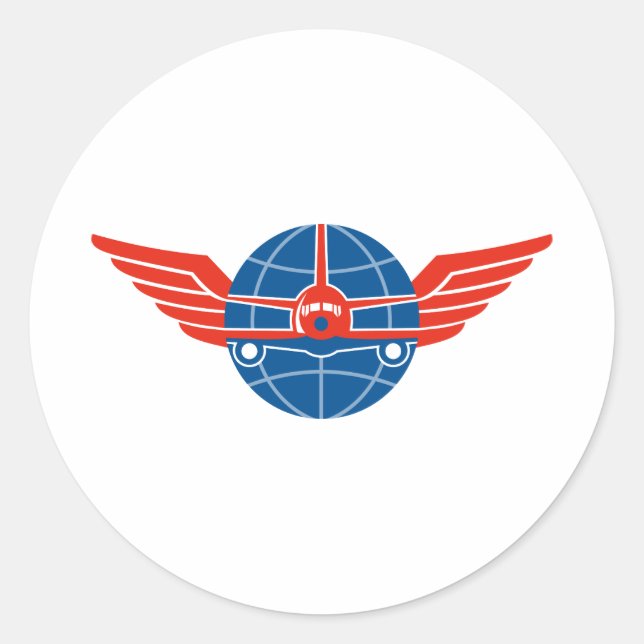 Sticker Rond Jumbo Jet Plan Front Wings Globe (Devant)