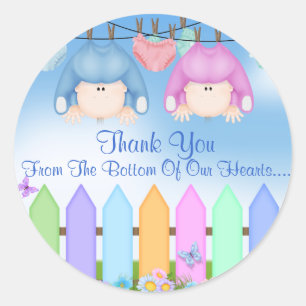 Sticker Rond Jumeau GARÇON & MERCI FILLE FAVORS Baby shower