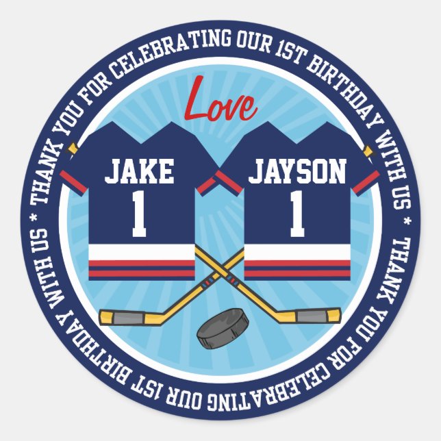 Sticker Rond Jumeaux de hockey sur glace Jersey 1er anniversair (Devant)