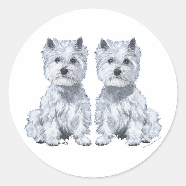 Sticker Rond Jumeaux Terrier West Highland White ! (Devant)