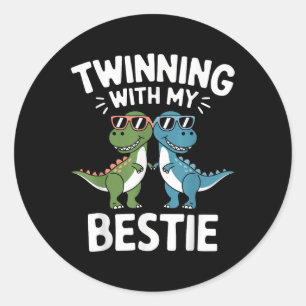 Sticker Rond Jumelage Avec Mon Bestie Dinosaure Drôle Meilleur