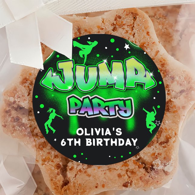 Sticker Rond Jump Neon Trampoline Anniversaire Merci (Créateur téléchargé)