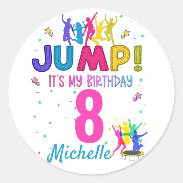 Sticker Rond Jump Party C'est mon anniversaire Trampoline Bounc (Devant)