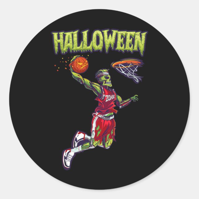 Sticker Rond Jump Zombie Basketball Dunk Joueur Halloween Pumpk (Devant)