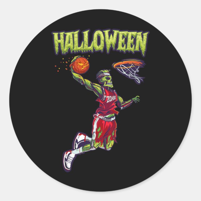 Sticker Rond Jump Zombie Bysketbyll Dunk Player Halloween Pumpk (Devant)