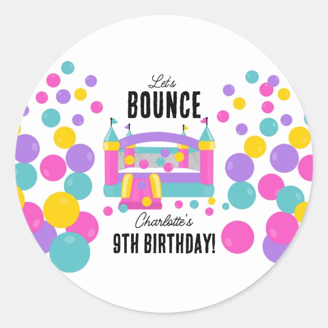 Sticker Rond Jumping Bouncy Castle Girls Birthday Party (Devant)