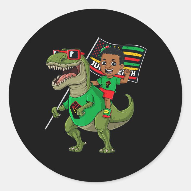 Sticker Rond Junetten Black King Riding T Rex Dino Fun Boys K (Devant)