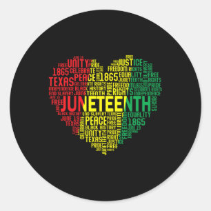 Sticker Rond Junetten Heart Word Cloud Black Freedom Juneteen