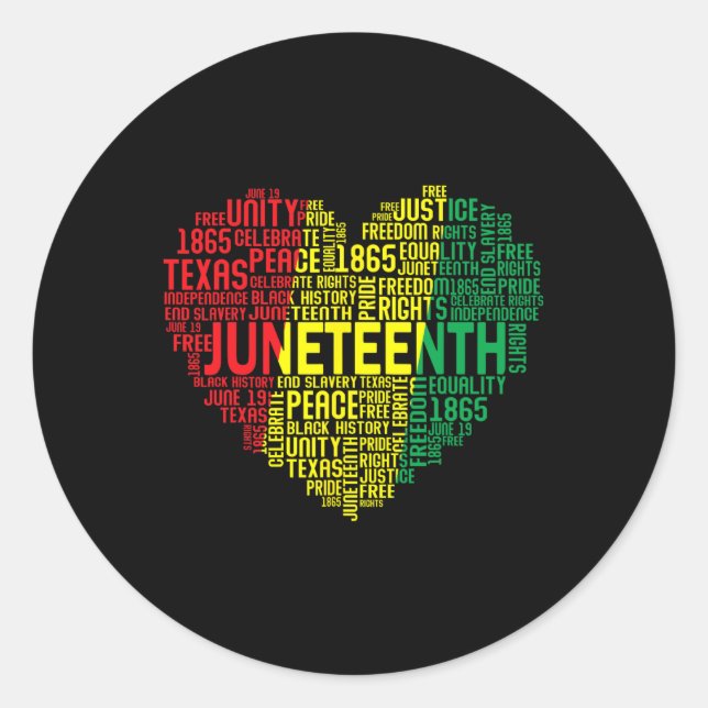 Sticker Rond Junetten Heart Word Cloud Black Freedom Juneteen (Devant)